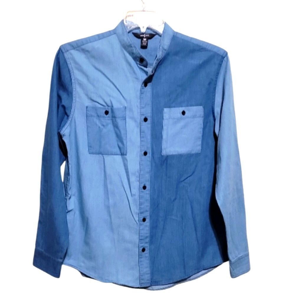 Houston White Women's ColorBlock Blue Jean LongSleeve Shirt Size Medium